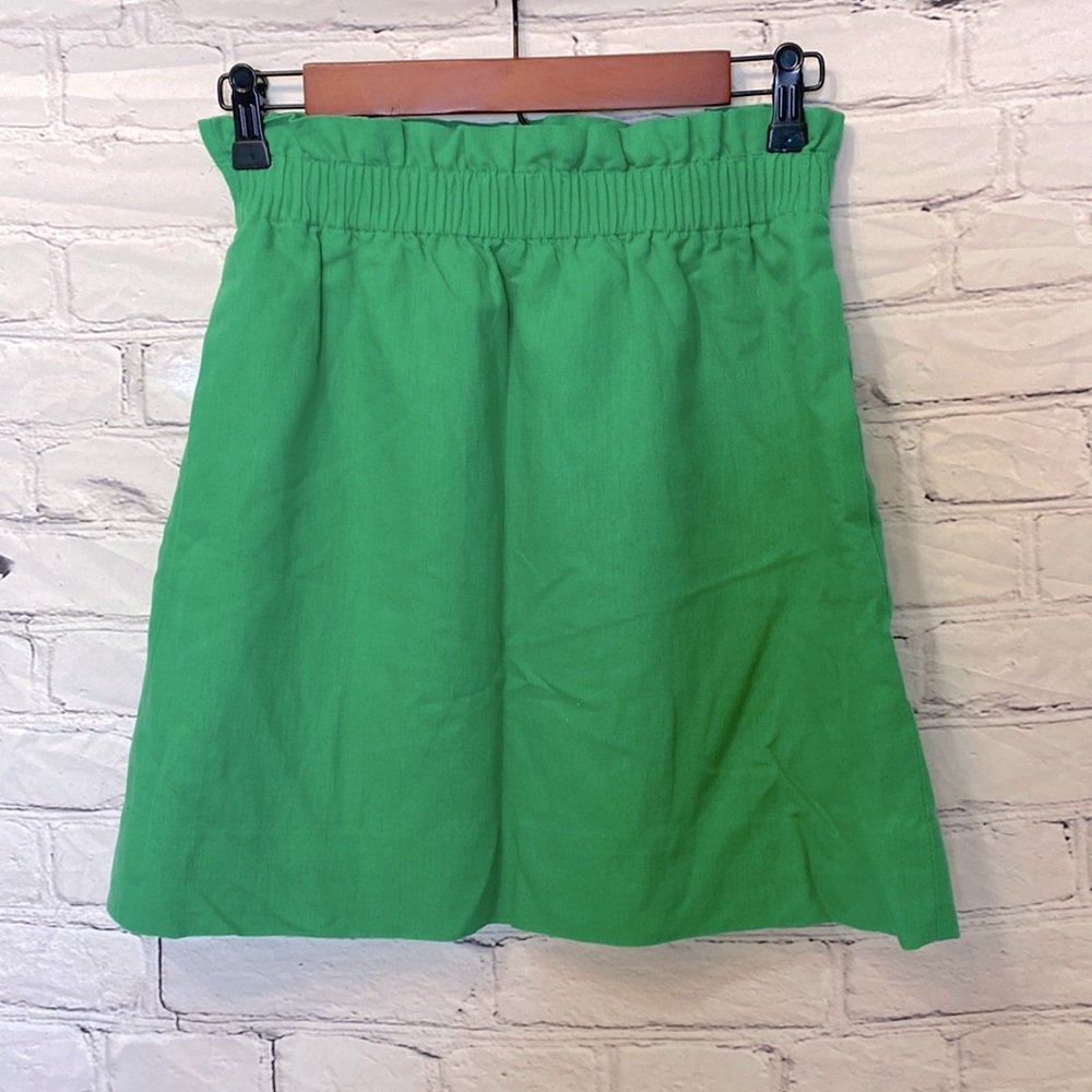 J. Crew Green Linen Cotton Elastic Paper Bag Waist Skirt Size 0